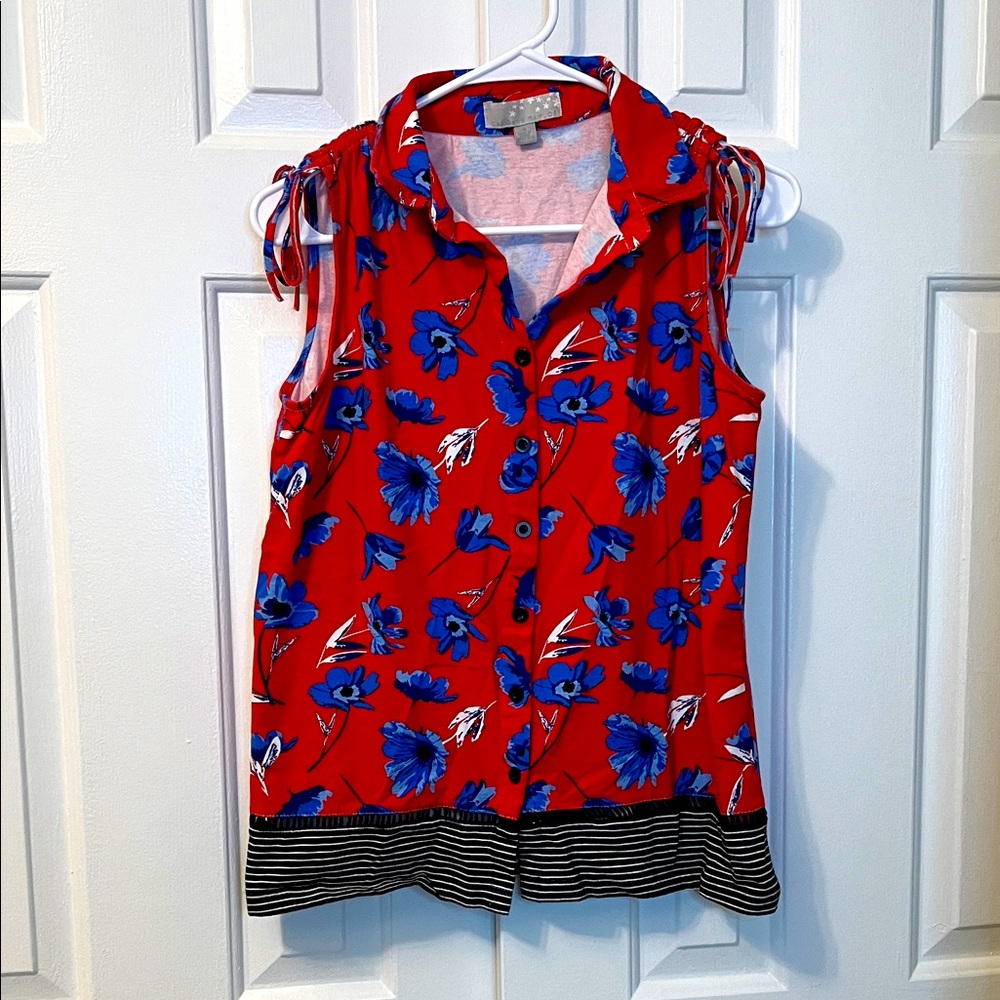 Carolyn Taylor Sleeveless Button Up Collared Blouse Top Floral Red Size S